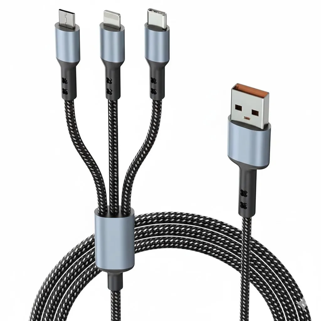 3-in-1 Multi Fast Charging Cable – 3A Nylon Braided 1.5M Cable with Type-C & Micro USB for iPhone, iPad, Samsung, OnePlus, Xiaomi, Oppo, Vivo, Android & Car Charging