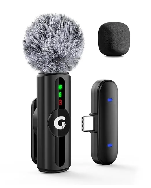 Wireless Microphone for YouTube, S12 with 3-Level Adjustable Noise Reduction and LED Indicator Light